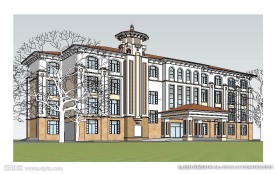 西班牙办公楼建筑草图大师SU