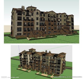 西班牙风格住宅建筑草图大师模型