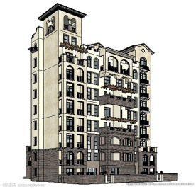 西班牙洋房建筑草图大师模型