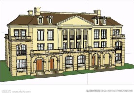 法式4联住宅建筑草图大师SU