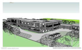 新中式办公楼建筑草图大师模型