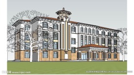 西班牙办公楼建筑草图大师模型