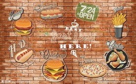 欧式快餐店砖墙背景墙