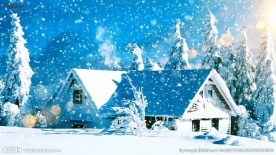 雪地小屋炊烟袅袅新年