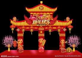 新年春节宫廷门头美陈背景