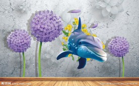 水泥墙海豚蒲公英背景墙