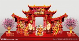 中式楼阁新年门头