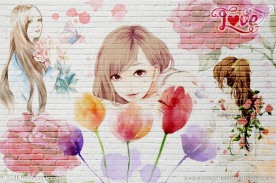 手绘水彩美女背景