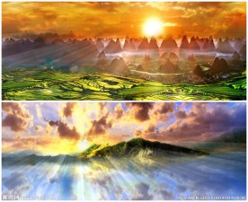 山头日出海天红日