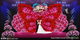 创意蝴蝶花艺情人节婚礼舞台背景