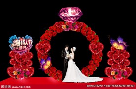 高档花艺钻戒情人节门头美陈背景