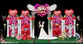 情人节花艺罗马柱舞台门头背景