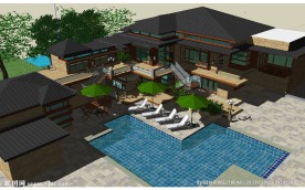 温泉度假会所草图大师模型