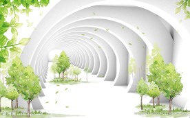 水彩大树3D立体背景墙