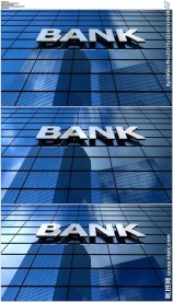 银行大楼白云倒影