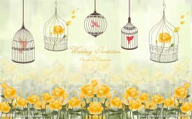 花卉鸟笼装饰画背景墙