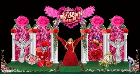 女神节花艺罗马柱舞台门头背景