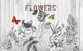 手绘复古木板花卉背景墙