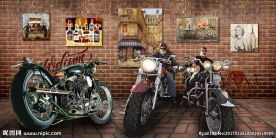 潮流机车复古装饰画背景墙