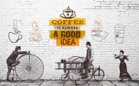 复古砖墙欧式咖啡馆背景墙装饰画