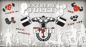 手绘健身素材工装背景墙