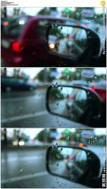 下雨天后视镜城市车辆实拍视频素