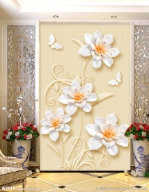 家和富贵浮雕花卉玄关背景墙