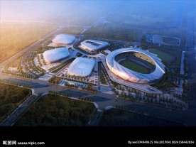 鸟瞰文化建筑黄昏效果图