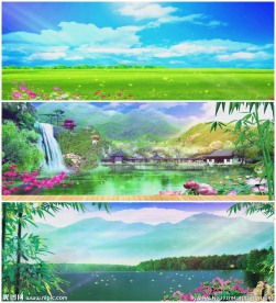 唯美湖面草原蓝天竹叶