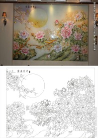 紫气东来艺术玻璃矢量图线条图