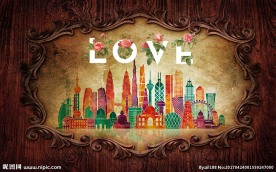 欧式木纹城市剪影背景墙装饰画