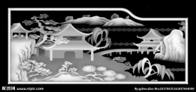 山水浮雕灰度精雕图