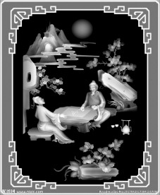 琴棋书画浮雕灰度精雕图