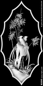 菊花牡丹花鸟灰度图