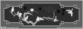 檀雕花鸟沙发背板灰度精雕图