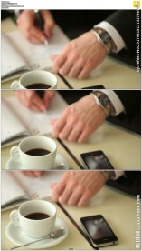 商人咖啡杯旁写字