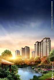 地产高层水景园林效果图