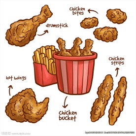 有趣炸鸡薯条手绘插画