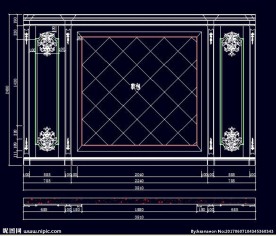 家装CAD实木背景雕花墙板背景