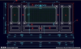 家装CAD实木背景雕花墙板背景