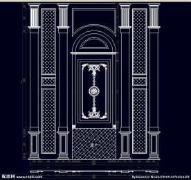 家装CAD实木背景雕花墙板背景