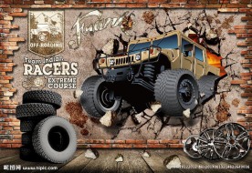 破墙而出的越野车背景