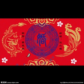 大红金色青花瓷中式汉唐婚礼舞台