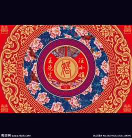 中式大红金色汉唐婚礼迎宾背景