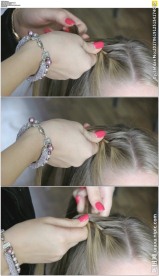 母亲给女儿梳理头发辫子