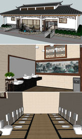 中式景区公厕建筑草图大师SU模