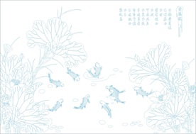 爱莲说荷花艺术玻璃矢量图 线条