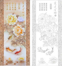 富贵有余牡丹花艺术玻璃矢量图