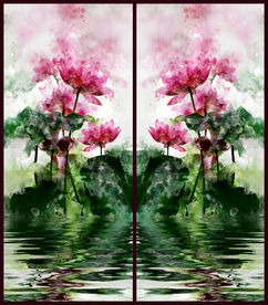 移门图 水墨荷花