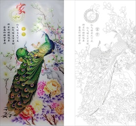 孔雀家和富贵艺术玻璃矢量图